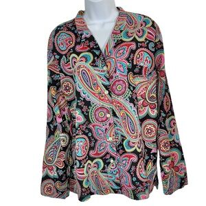 VERA BRADLEY Colorful Paisley & Black Blouse Sz L
